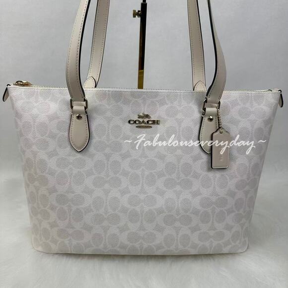 Coach Gallery Tote Bag In Signature Canvas/Gold/White/Chalk CW381 NWT - Picture 2 of 9